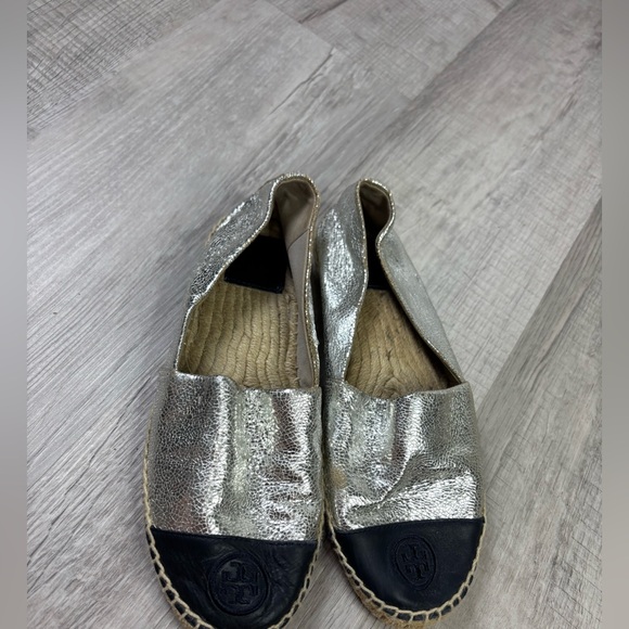 Tory Burch Silver Metallic Colorblock Espadrille Size 9.5 - Picture 2 of 12